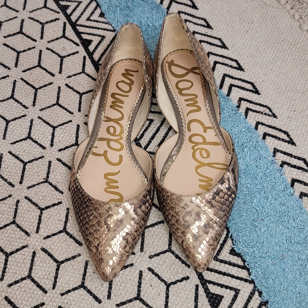 SAM EDELMAN Rodney Snake-Print Leather D'Orsay Flats, size 8/8.5